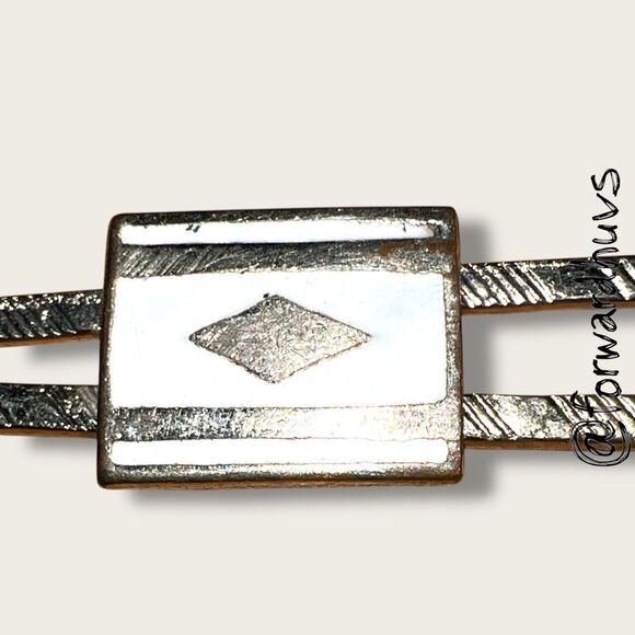 Vintage Silver-Tone Tie Bar – White Enamel Accent - Picture 5 of 8